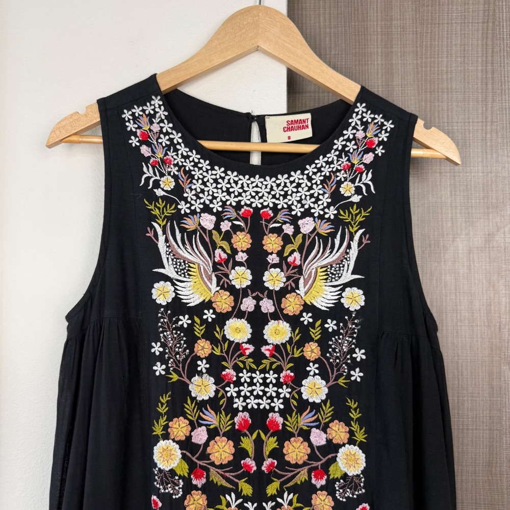 Anthropologie Samant Chauhan Black Jacaranda Tiered Maxi Dress Embroidered 8 - Picture 7 of 16